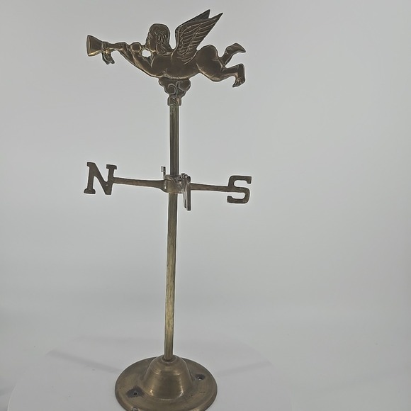 Vintage Brass Angel Gabriel 16 Inch Desktop Weathervane Trumpeting Cherub Decor